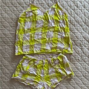 Yellow and Cream Checkered Flannel Women's Sleepwear Set